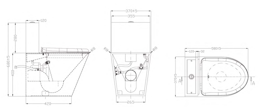 Vase WC din inox Toaletă cu montare la podea, din oțel inoxidabil 304, cu rezervor și duză